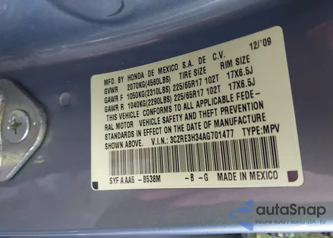 2010 Honda Cr-V Lx z USA, uszkodzony, nr VIN 3CZRE3H34AG701477